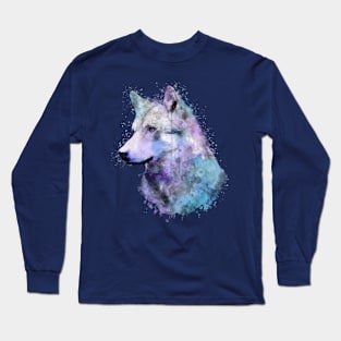 Dramabite Watercolor wolf painting animal wildlife wilderness artistic Long Sleeve T-Shirt